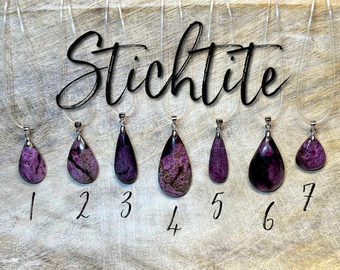 Stichtite Pendant, Stichtite Crystal Pendant, Stichtite with Serpentine, Purple Crystal, 925 Silver Clasp, Stone of Peace