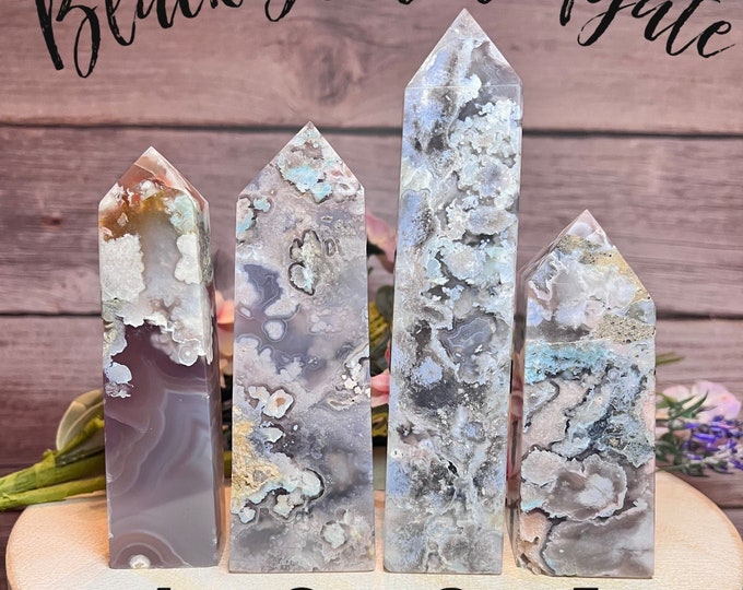 Black Flower Agate Tower, Flower Agate, Pyrite, Black Flower Agate, Blue Flower Agate, Natural Stone - You Choose!