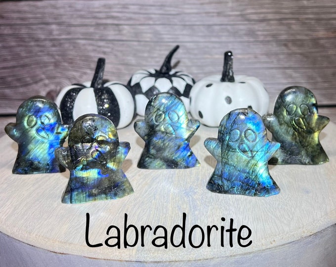 Labradorite Ghost Carving, Ghost Carving, Crystal Ghost Carving, Polished Carving, Self-Standing, Halloween Crystal Carving