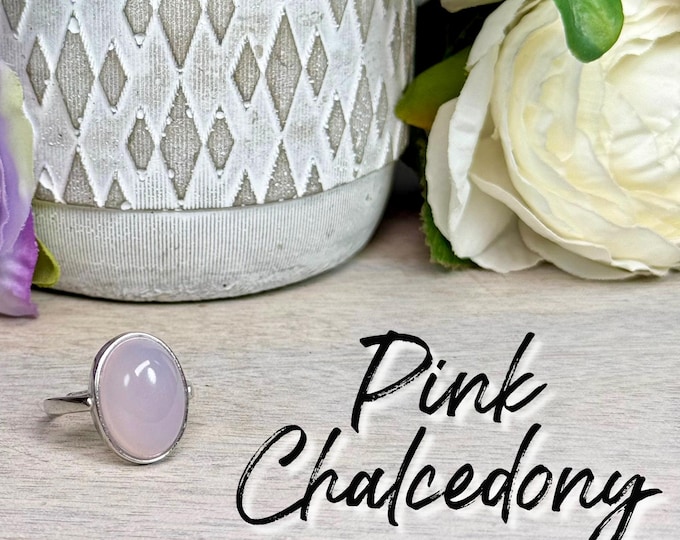Pink Chalcedony Ring, Light Pink Chalcedony Ring, 925 Sterling Silver Adjustable Band