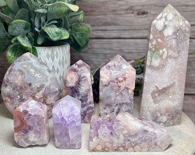 Druzy Pink Amethyst Flower Agate, Pink Amethyst Flower Agate, Pink Flower Agate with Druzy Amethyst, Sakura, Amethyst Druzy