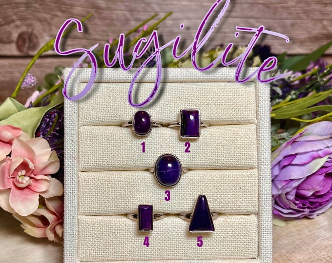 Gorgeous Purple Sugilite Ring, Sugilite Crystal, Genuine Sugilite, 925 Sterling Silver Adjustable Band