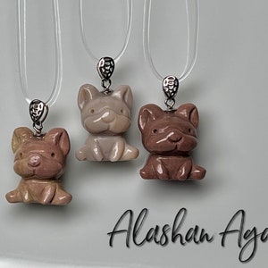 French Bulldog Alashan Agate Pendant, Alxa Agate, Oil Painting Alashan Agate, Carving Pendant, Bulldog Pendant, 925 Silver Clasp