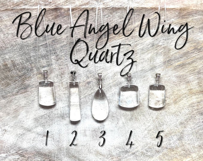 Blue Angel Wing Quartz Pendant, Blue Angel Feather Quartz, 925 Silver Clasp