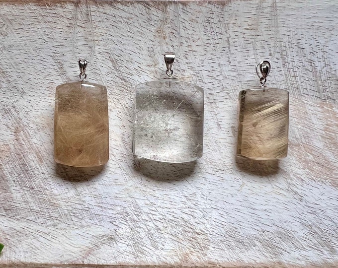 Rutilated Quartz Pendant, Rutilated Garden Quartz Pendant, Golden Rutile, Inclusion Quartz, 925 Silver Clasp