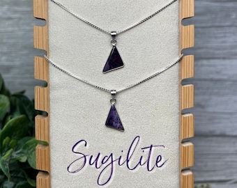 Sugilite Pendant with Sterling Silver Clasp, Sugilite Crystal Pendant, Purple Sugilite, 925 Sterling Silver 22" Box Chain