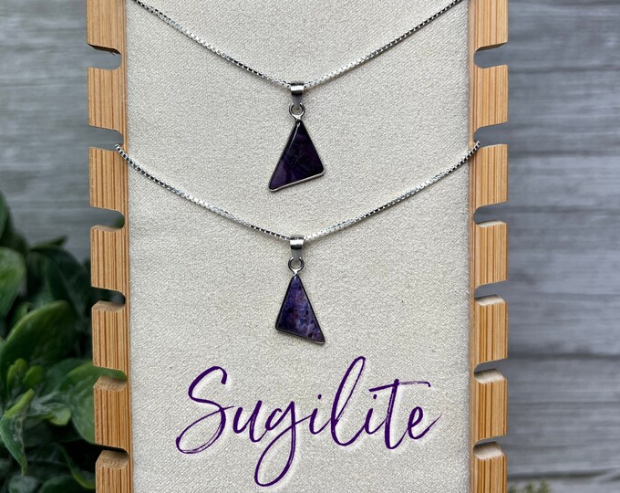 Sugilite Pendant with Sterling Silver Clasp, Sugilite Crystal Pendant, Purple Sugilite, 925 Sterling Silver 22" Box Chain