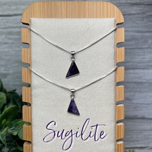 Sugilite Pendant with Sterling Silver Clasp, Sugilite Crystal Pendant, Purple Sugilite, 925 Sterling Silver 22&quot; Box Chain