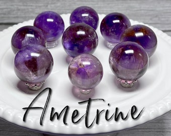 Small Ametrine Sphere, Amethyst and Smoky Citrine, Small Crystal Sphere, Rainbow Inclusions