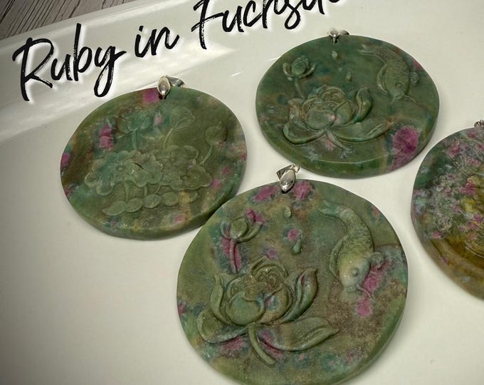 Ruby in Fuchsite Pendant, Unique Carving Pendant, UV Reactive Crystal