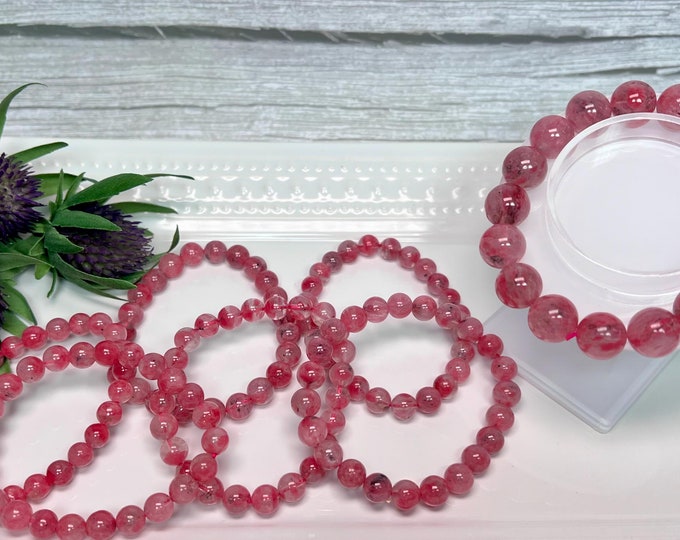Ice Rhodonite Bracelet, Rose Rhodonite, Sakura Rain, Cherry Blossom, 7-8mm/8-9mm/12-13mm Round Beads, Beautiful Pink Rose Color