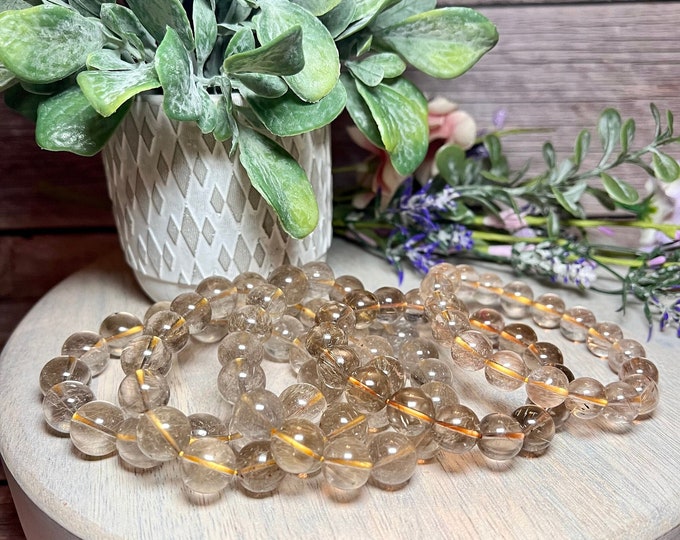 Gold/Silver Rutilated Bracelet, Gold Rutile, Silver Rutile, Rutilated Garden Quartz, Large  Beads, Stretchy