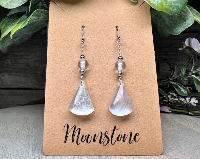 Moonstone Earrings, Drop Earrings, Dangle Earrings, Flashy Moonstone Earrings, 925 Silver Earring Setting