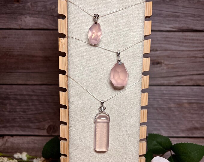Rose Quartz Pendant, Rose Quartz Gemstone Jewelry, Rose Quartz Free Form, Custom Jewelry, 925 Sterling Silver Zirconia Clasp