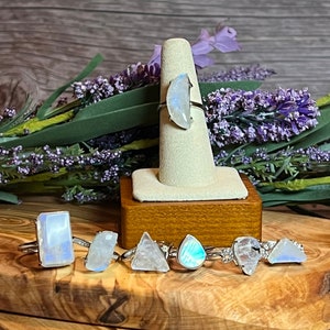 Rainbow Moonstone Ring, Rainbow Moonstone Crystal Ring, 925 Sterling Silver Adjustable Band - You Choose!