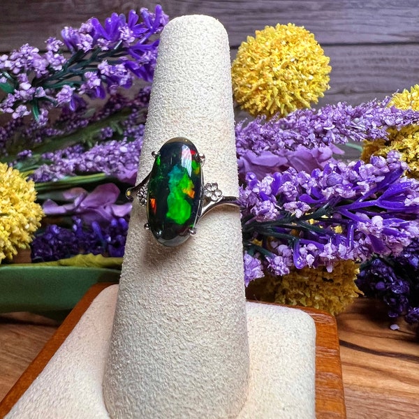 Black Opal Ring, Black Opal Crystal, 925 Sterling Silver Adjustable Band - You Choose!