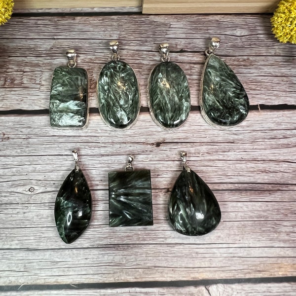 Seraphinite Pendant, Seraphinite Gemstone, Crystal Jewelry, 925 Sterling Silver