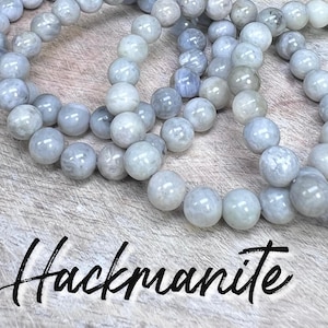 Hackmanite Bracelet, UV Reactive Crystal, 8-9mm Round Bead, Stretchy Bracelet (2)