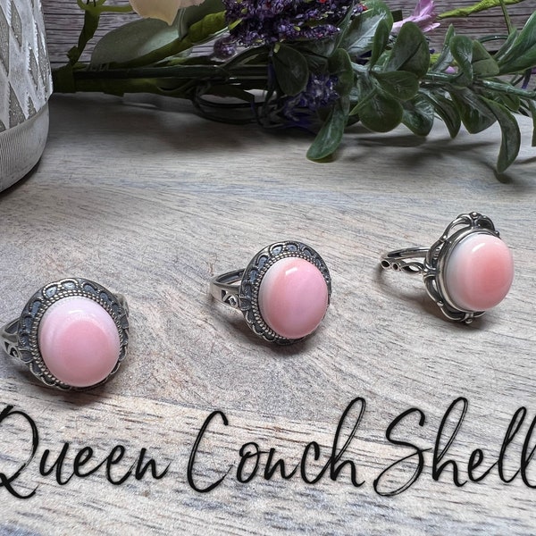 Queen Conch Shell Ring, Queen Conch Shell Jewelry, Queen Shell, 925 Silver Adjustable Ring