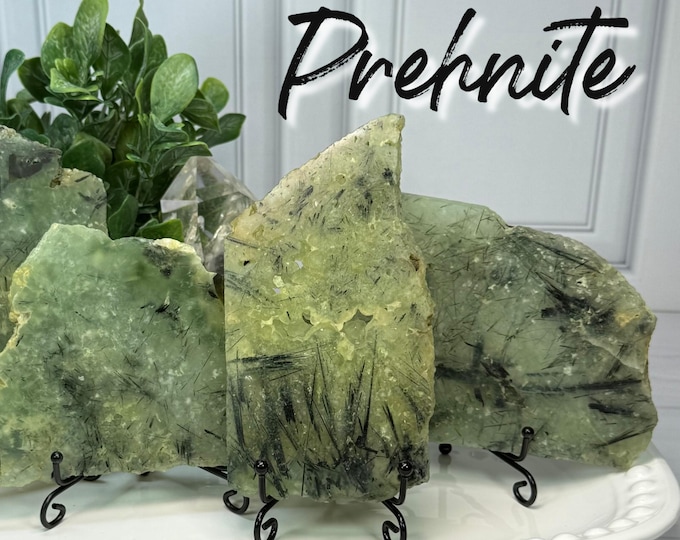 Prehnite Slab on Metal Stand, Stone of Unconditional Healing