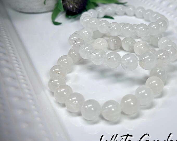 White Garden Quartz Bracelet, Inclusion Quartz, Lodolite, 10mm Round Beads