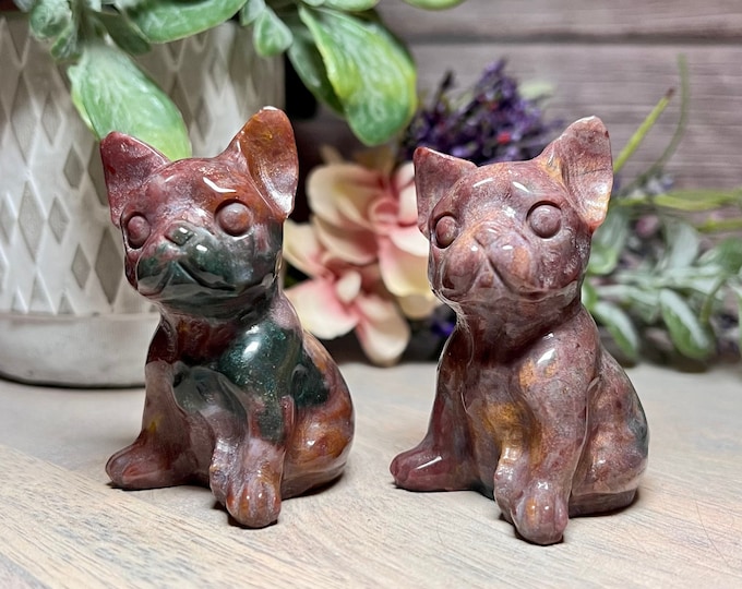 Ocean Jasper French Bulldog, Ocean Jasper Frenchie, Crystal French Bulldog Carving