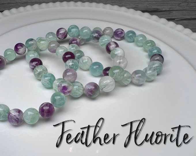 Beautiful Feather Fluorite Bracelet, Feather Fluorite Crystal Bracelet, 9-10mm Round Beads