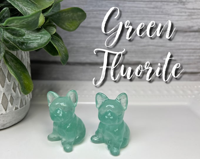 Green Fluorite French Bulldog Carving, Small Fluorite Frenchie, Crystal French Bulldog Carving