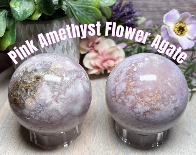 Pink Amethyst Flower Agate, Pink Amethyst Flower Agate Sphere, Pink Flower Agate with Druzy Amethyst, Large Sphere
