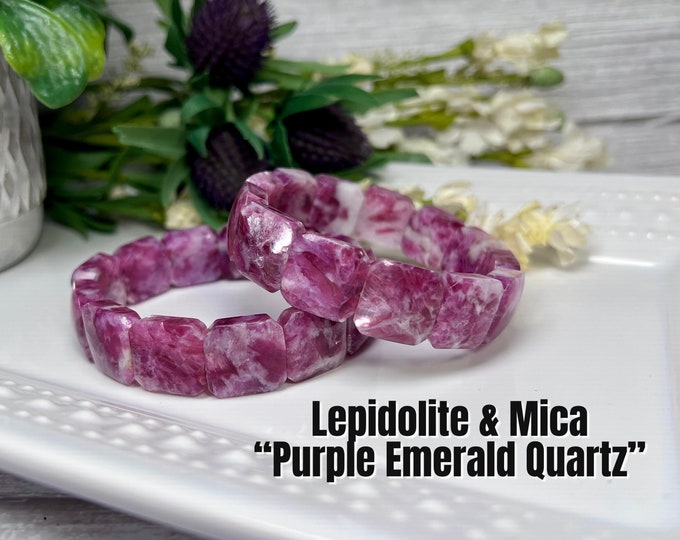 Purple Emerald Quartz Soft Bangle Bracelet, Purple Lepidolite with Mica Bracelet, Lepidolite with Mica Crystal, Purple Lepidolite Shoupai