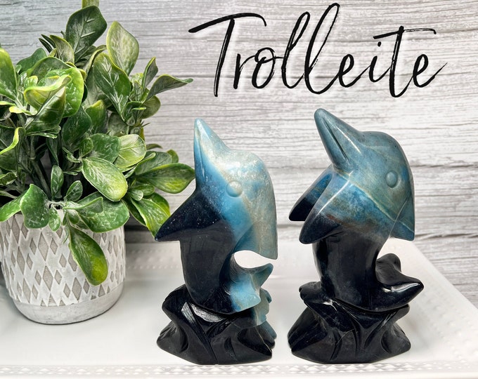 Trolleite Dolphin Carving, Double Sided Dolphin Carving, Trolleite Crystal, Crystal Dolphin Carving, Crystal Carving