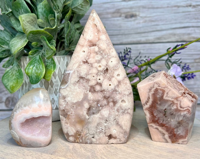 Pink Flower Agate with Amethyst, Pink Amethyst Flower Agate, Pink Flower Agate, Sakura, Cherry Blossom Agate, Amethyst Druzy