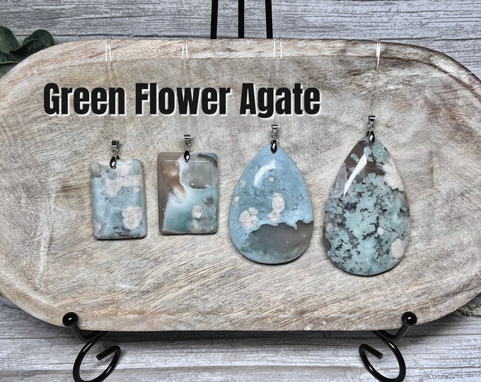 Green Flower Agate Pendant, Large Green Flower Agate Pendant, Green Flower Agate, Sakura, 925 Silver Clasp - You Choose!
