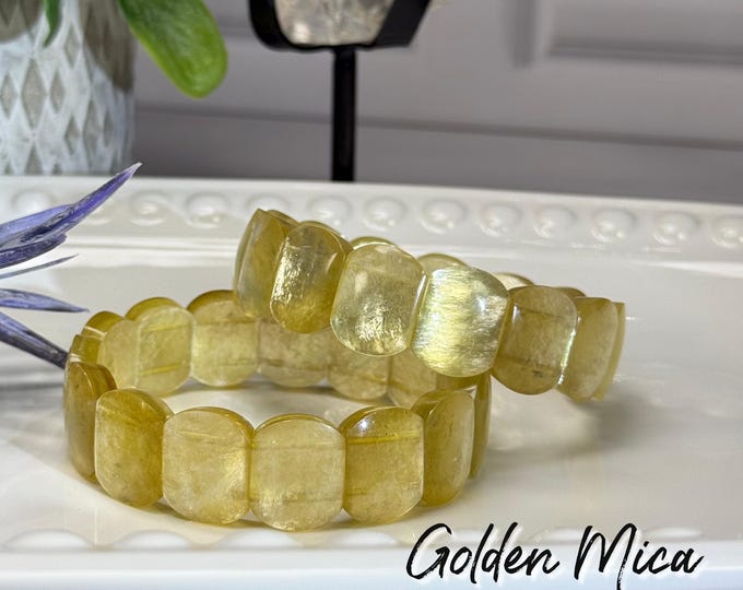 Golden Mica Soft Bangle Bracelet, Yellow Mica, Muscovite, Elastic & Stretchy