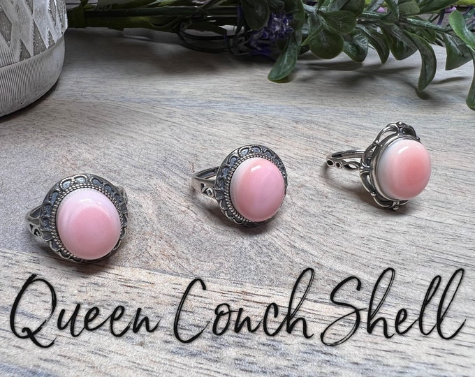 Queen Conch Shell Ring, Queen Conch Shell Jewelry, Queen Shell, 925 Silver Adjustable Ring