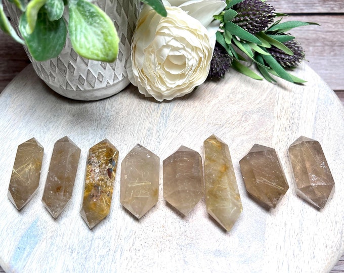 Golden Rutilated Quartz Double Terminated, Gold Rutile Quartz Double Terminated, Small Double Terminated Crystal - SET 4
