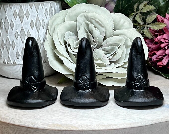 Black Obsidian Witch Hat Carving, Halloween Crystal Carving, Black Obsidian, Crystal Witch Hat