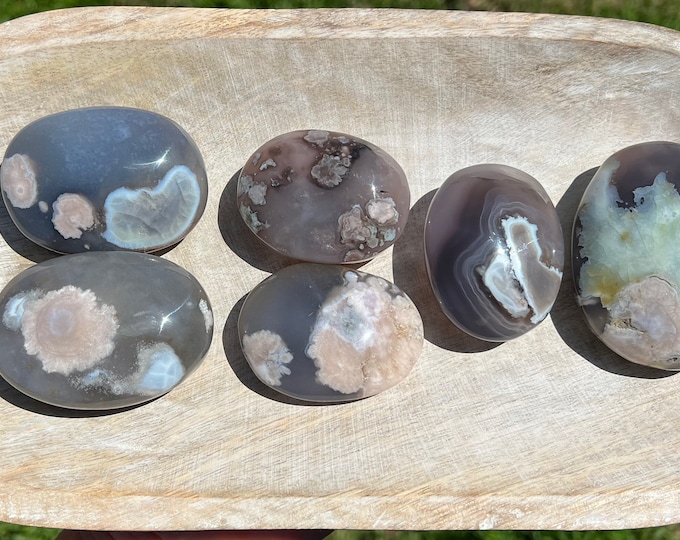 Black Flower Agate Palm Stone, Black Flower Agate, Crystal Palm Stone, Flower Agate Palm Stone - You Choose!