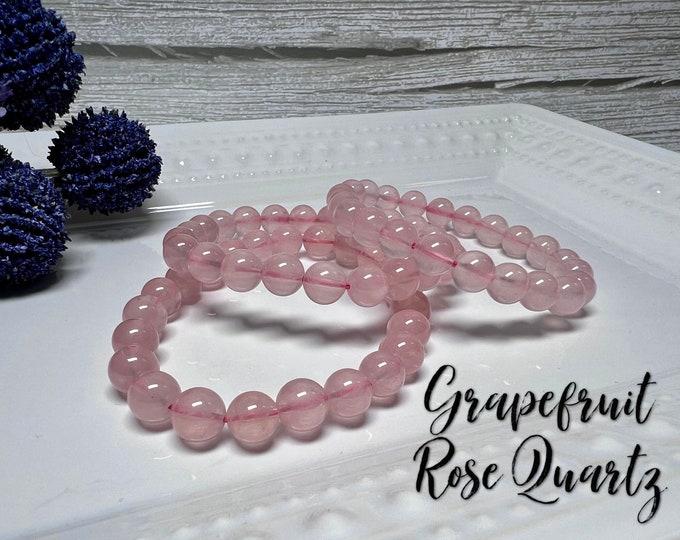 Grapefruit Pink Rose Quartz, Rose Quartz Bracelet 8-9mm, Round Bead, Stretchy Bracelet