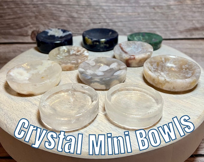 Small Crystal Bowls in Flower Agate, Ruby Fuchsite, Clear Quartz, Sodalite, Mini Crystal Bowls, Mini Crystal Bowl, Mini Crystal Dish