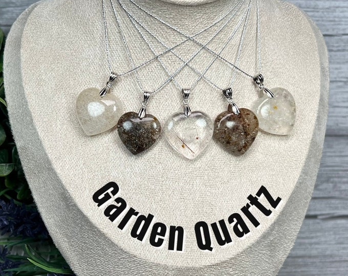 Garden Quartz Heart Pendant, Inclusion Quartz Heart Pendant, Lodolite Heart Pendant, 925 Silver Clasp