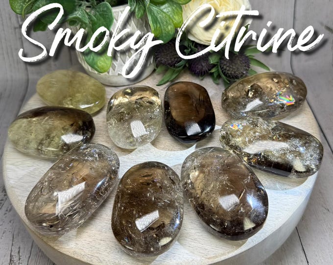 Smoky Citrine Large Palm Stones with Rainbows