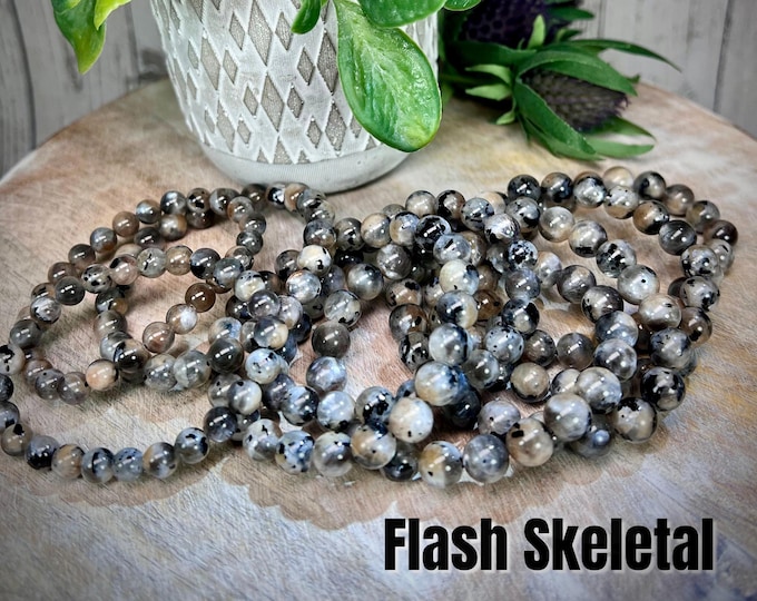 Black Skeletal Moonstone Bracelet, Flash Skeletal Bracelet, Starlight Skeletal, 7mm 8mm 9mm Round Bead Bracelet (3)