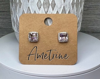 Ametrine Earrings, Amethyst and Citrine Gemstone Earrings, Ametrine Jewelry, 925 Silver Setting/Post/Backs