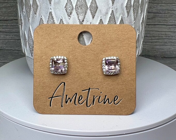 Ametrine Earrings, Amethyst and Citrine Gemstone Earrings, Ametrine Jewelry, 925 Silver Setting/Post/Backs