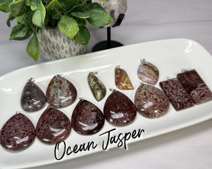 Ocean Jasper Pendant, OJ Crystal Pendant, 925 Sterling Silver Clasp, Stone of Joy