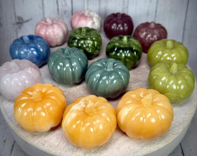 Crystal Pumpkin Carving, Pumpkin Crystal Carving, Orange Calcite - Rose Quartz - Blue Aventurine - Jade - Pink Opal - Strawberry Quartz