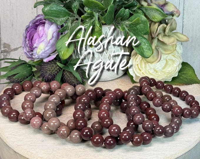 Deep Purple Alashan Agate Bracelet, Alxa Agate Crystal Bracelet, 11-12mm or 12-13mm or 13-14mm Beads, Calming and Grounding, Positive Energy