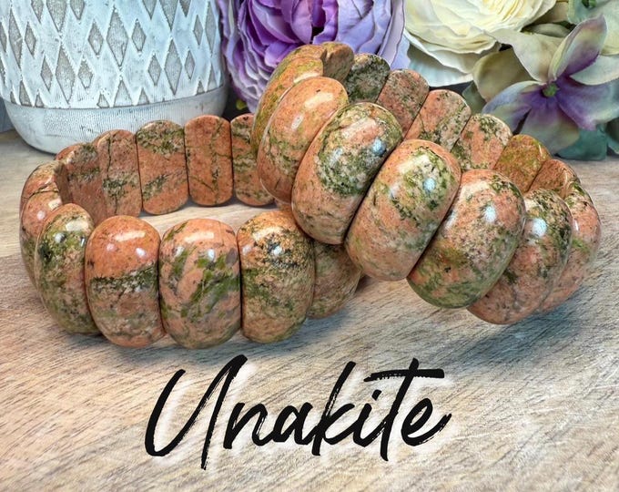 Unakite Bracelet, Unakite Soft Bangle Bracelet, Unakite Bangle Bracelet, Epidote and Pink Feldspar