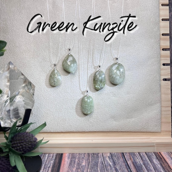 Green Kunzite Pendant, Kunzite Crystal Pendant, Cat Eye Kunzite, 925 Silver Clasp